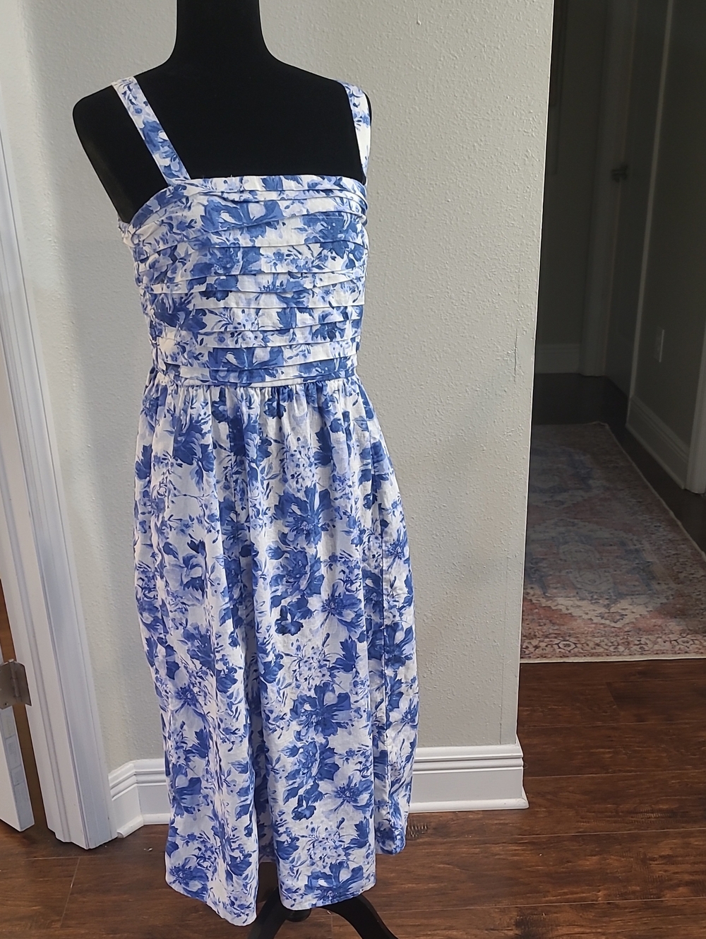 Abercrombie & Fitch Linen Cotton Blend Blue Floral Sundress Cottage Core Large